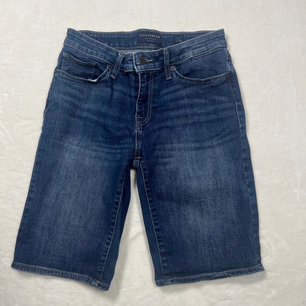Lucky Brand The Bermuda Denim Shorts Medium Wash Blue Size 6 28 Stretch Summer